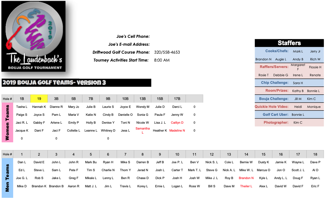 2019 Bouja Golf Teams